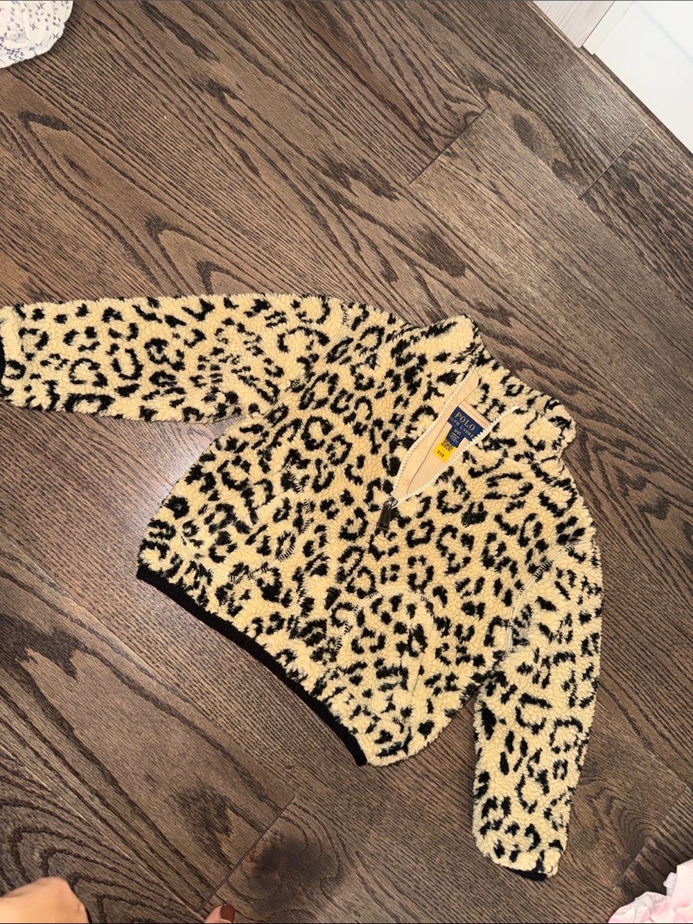 Ralph Lauren Kids Leopard Sherpa Zip Jacket - cream & Black 3T